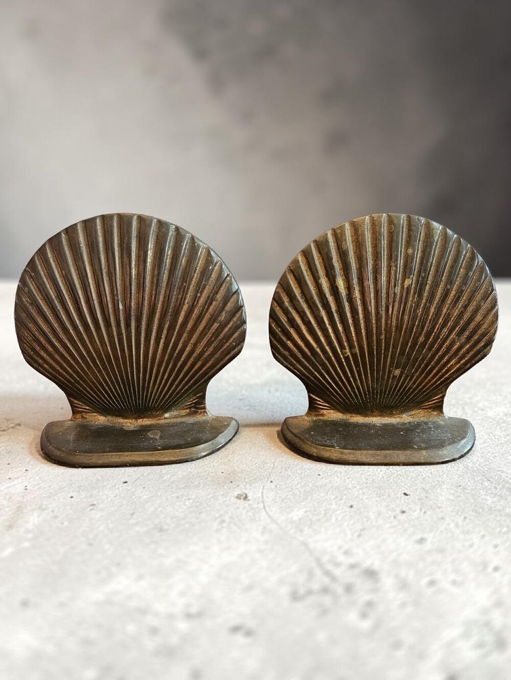 Vintage BRASS scalloped Sea Shell Bookends Set Of 2